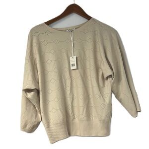 NWT Vila Milano Woman's sz s cropped cream lightweight sweater diamond pattern